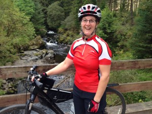 Michelle on a bike trail in Scotland